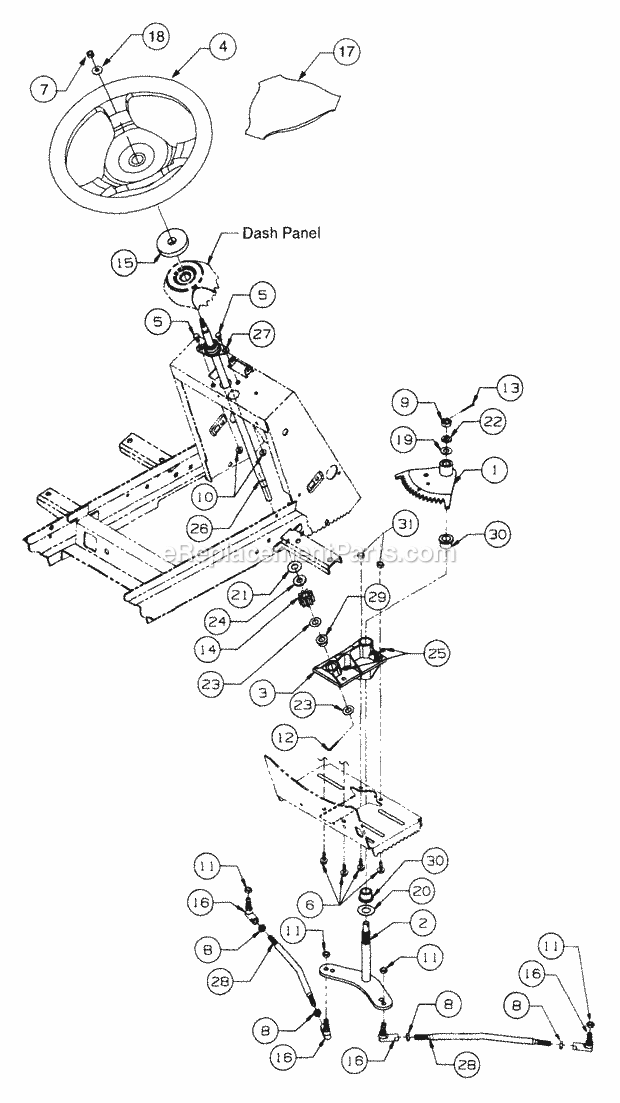 Steering Diagram and Parts List for 13A-224F100 Cub Cadet Lawn Tractor
